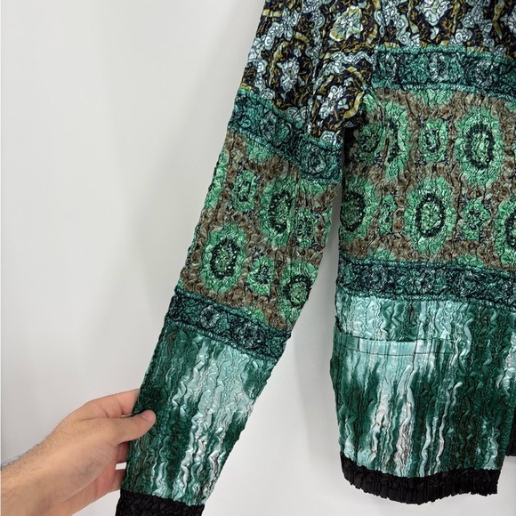 Tania Nardi Y2K 2000s Green Black polyester Crinkle Stretchy Jacket Blazer small - Picture 10 of 15